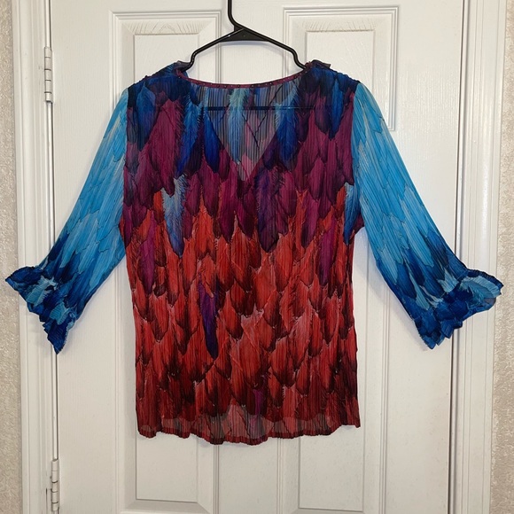 ALBERTO MAKALI - beaded, sheer, multi-color top, 3/4 sleeves - Picture 4 of 7